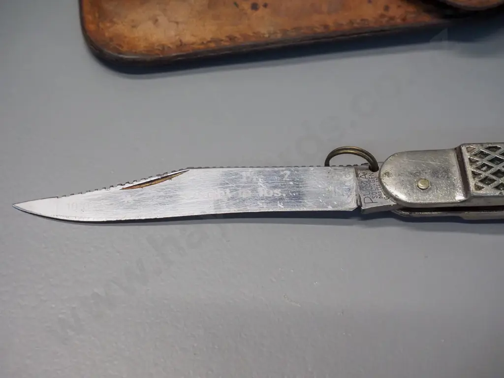 Puma German combination angler's pocket knife & "priest" with weigh scale markings, leather pouch, L-240 opened out Image 1++