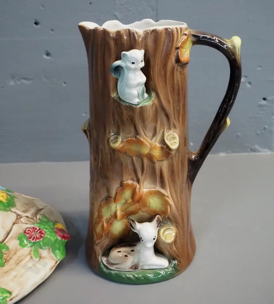 Faclon ware Wishing Well flower vase with frog and a Hornsea forest animal tree trunk jug (some wear & crazing) Image 1++