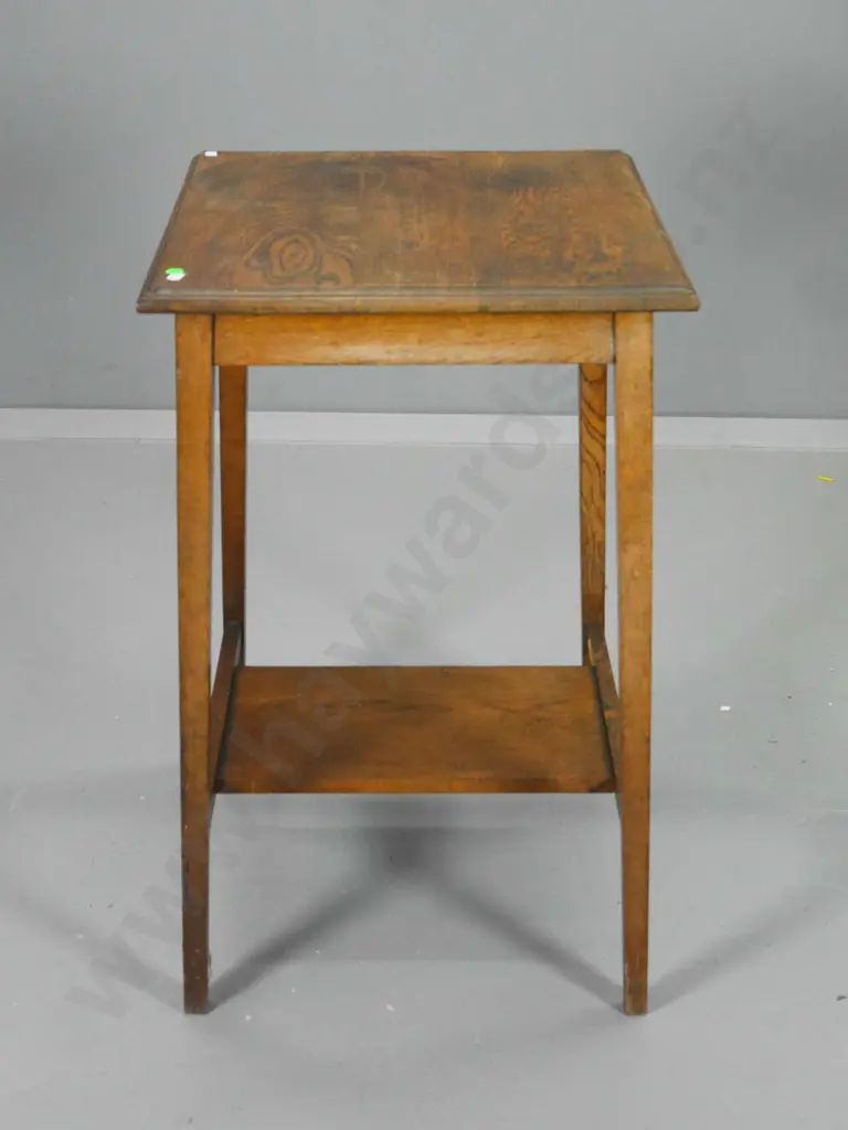 deco oak tall occasional table with bottom shelf - ring mark on top H-740 W-450 D-450 (one leg needs a mend) Image 1++