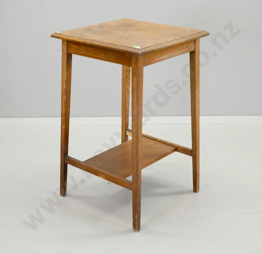deco oak tall occasional table with bottom shelf - ring mark on top H-740 W-450 D-450 (one leg needs a mend) Image 1++