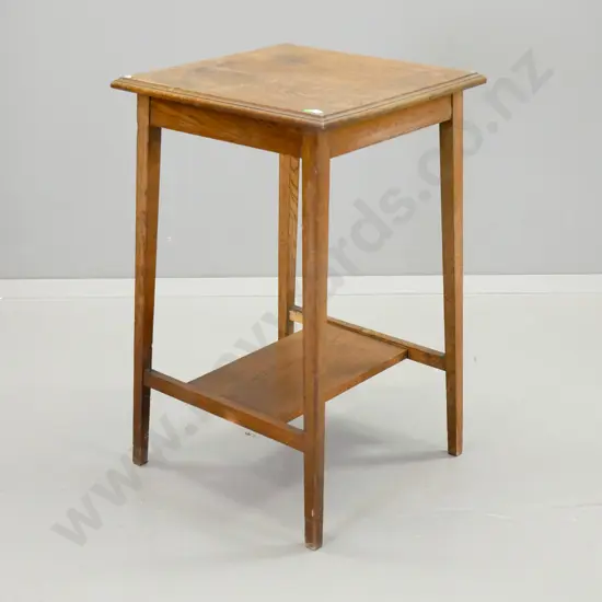 deco oak tall occasional table with bottom shelf - ring mark on top H-740 W-450 D-450 (one leg needs a mend)
