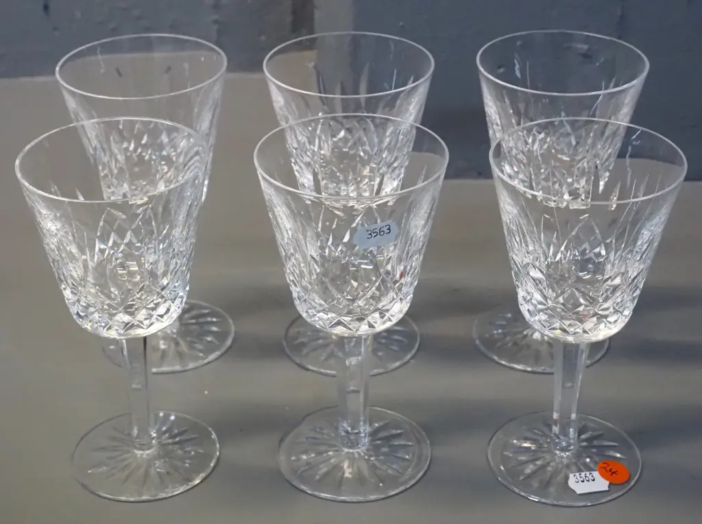 set of 6 Waterford crystal Lismore pattern stemmed wine glasses H-150 D-75 Image 1++