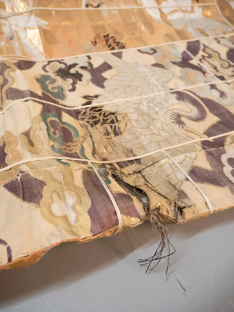 large Japanese silk patchwork textile item - Buddhist Kesa / priest's robe, according to note - wear and damage Image 1++