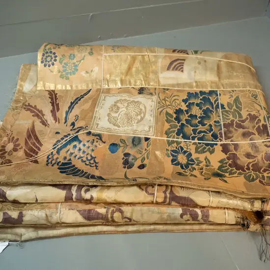 large Japanese silk patchwork textile item - Buddhist Kesa / priest's robe, according to note - wear and damage