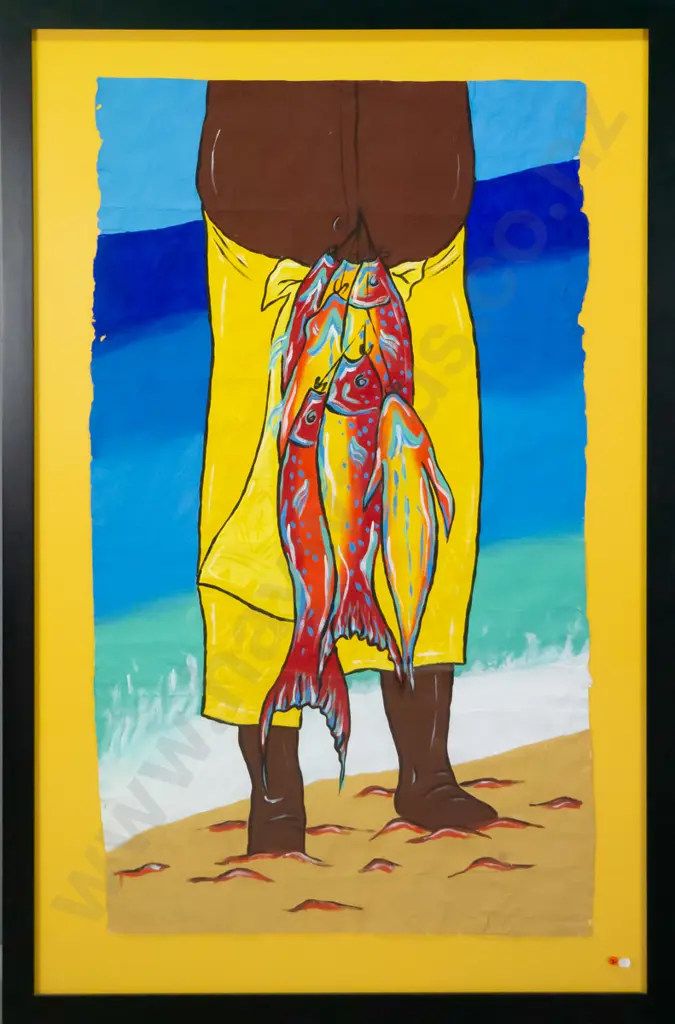 Voni - framed acrylic on tapa - fisherman H-1260 W-700 Image 1++