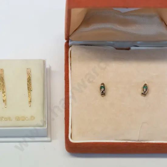 emerald stud earrings & pair gold earring