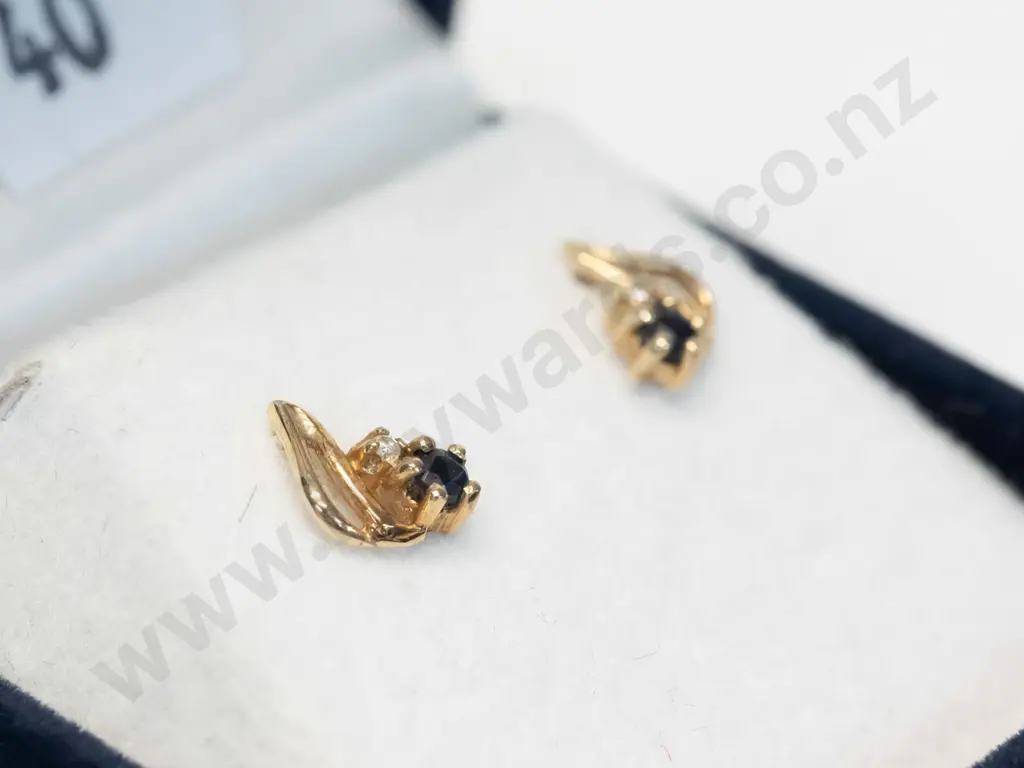 sapphire stud earrings stamped 375 Image 1++