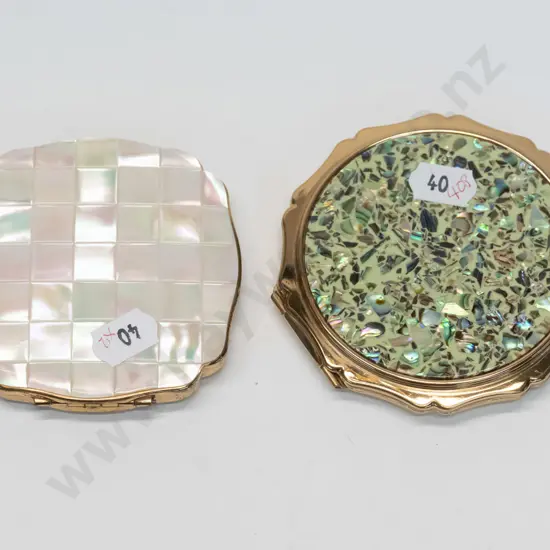 2 powder compacts - 1 mother of pearl & 1 mottled colour