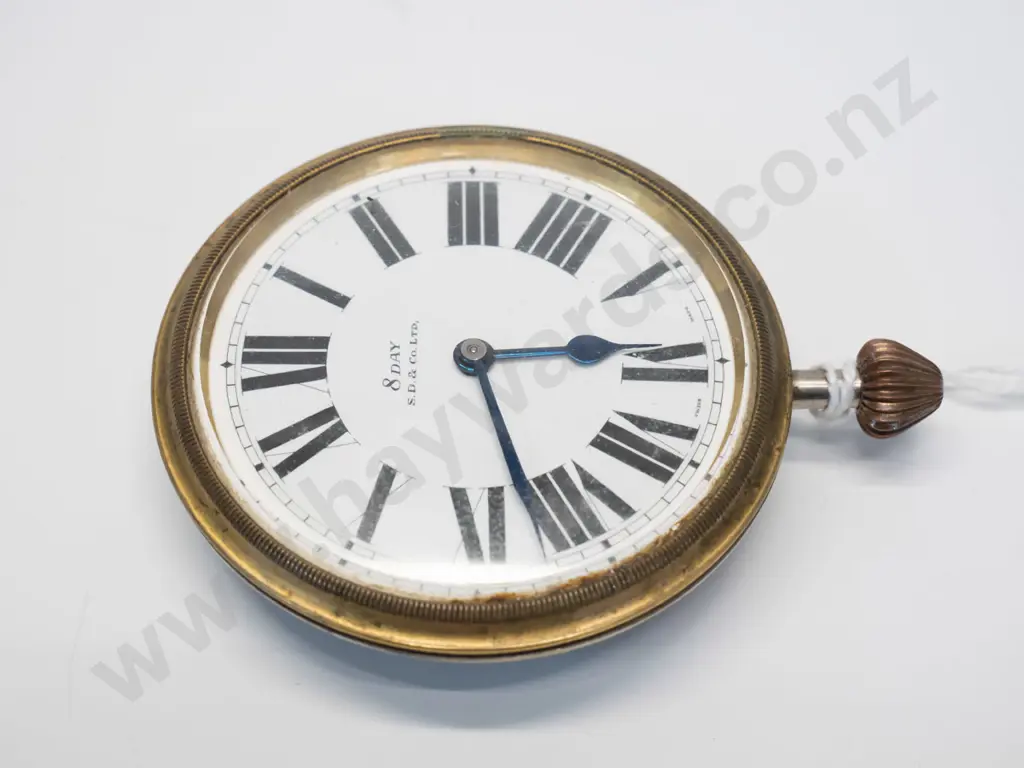antique large pocket watch - marked "Swiss Made" and "SD & Co 8 day" - back seems stuck closed. D-65 Image 1++