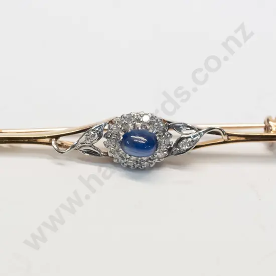 18ct sapphire & diamond bar brooch - stamped