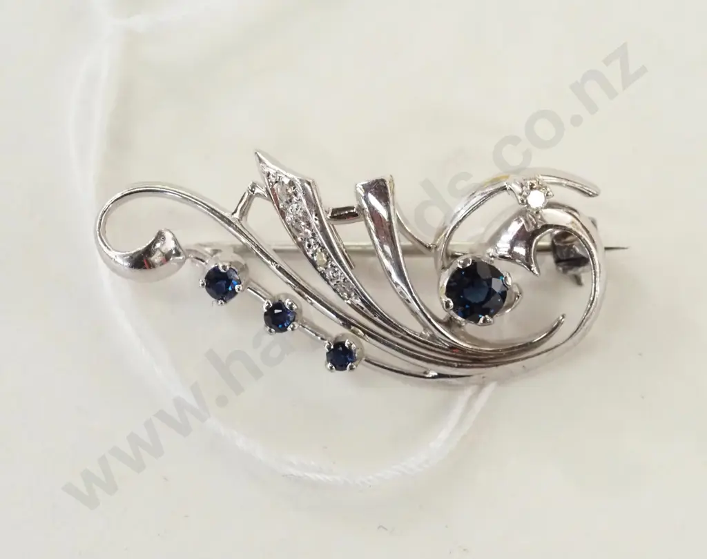 silver sapphire brooch stamped 925 Image 1++