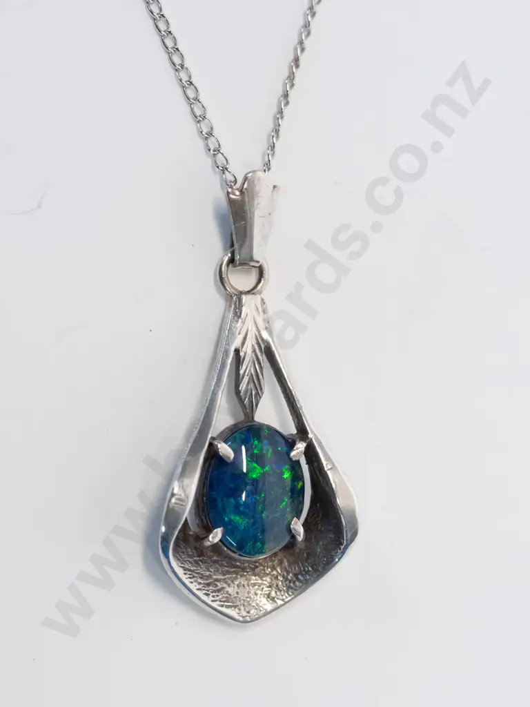 silver opal necklace stamped silver Image 1++