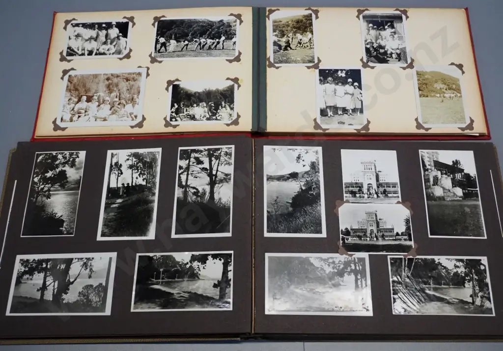 2 vintage photo albums with NZ photos and postcards - Port Chalmers, Dunedin, central Otago, family photos etc. Image 1++