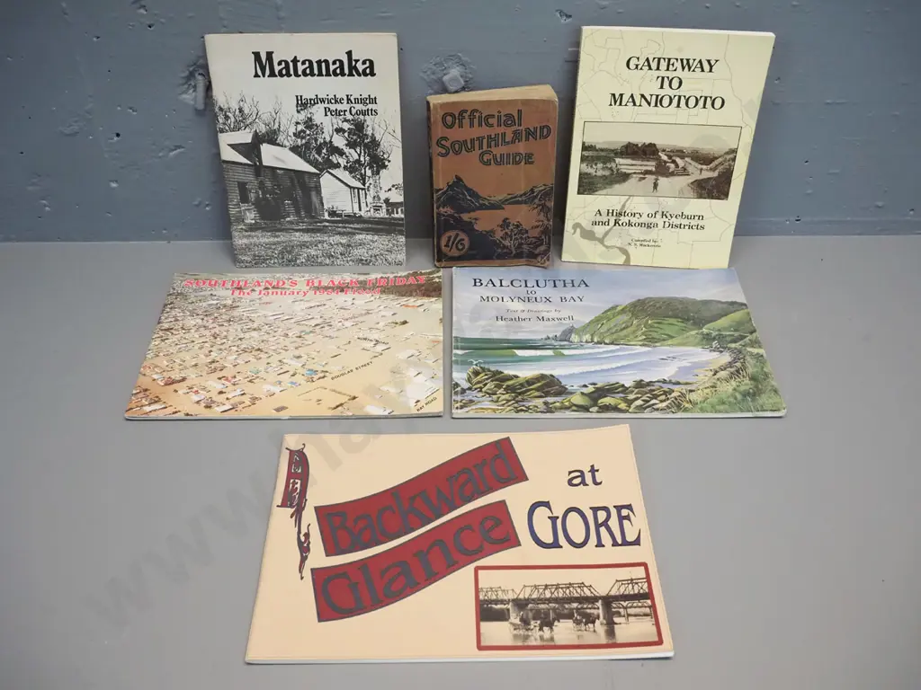6 books - Otago & Southland local histories - Backward Glance at Gore, Balclutha, Maniototo etc. Image 1++