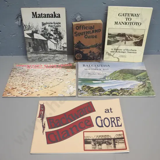 6 books - Otago & Southland local histories - Backward Glance at Gore, Balclutha, Maniototo etc.