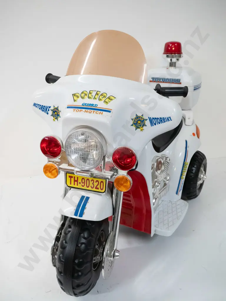 child's ride-on battery powered police motorcycle with siren, flashing light, forward and reverse gears - working, Image 1++