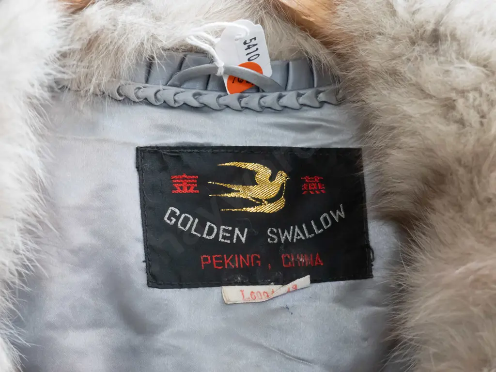 herringbone patterned fur jacket with Golden Swallow Peking label Image 1++