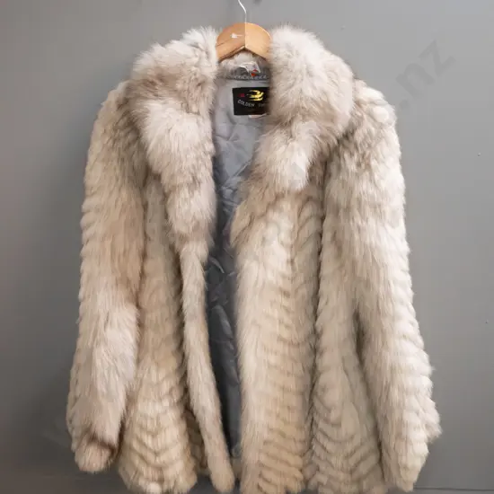 herringbone patterned fur jacket with Golden Swallow Peking label