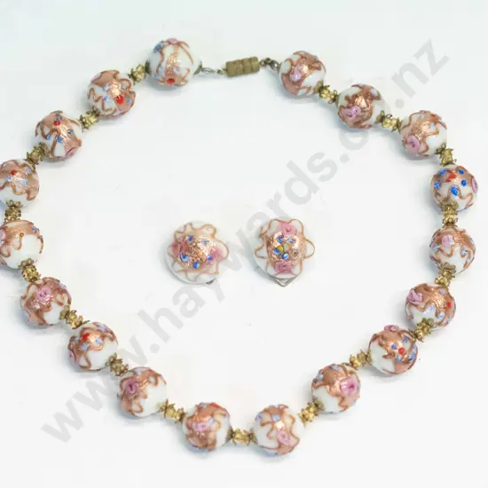 beaded necklace & matching earrings [clip on]