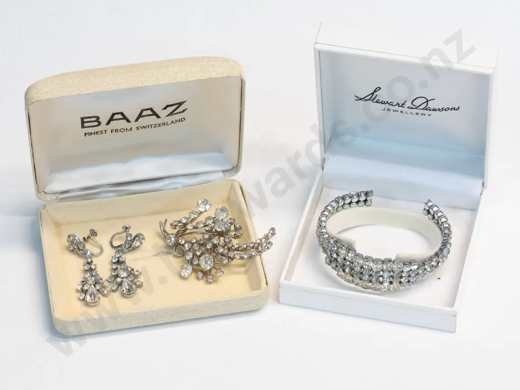 crystal earrings [screw-on]  crystal cuff bangle [one stone missing & crystal brooch - not a matching set Image 1++