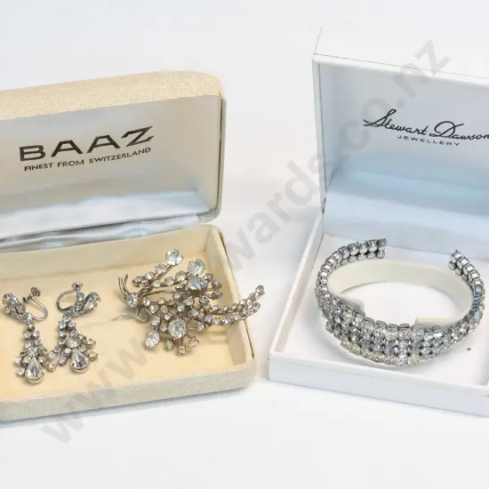 crystal earrings [screw-on]  crystal cuff bangle [one stone missing & crystal brooch - not a matching set