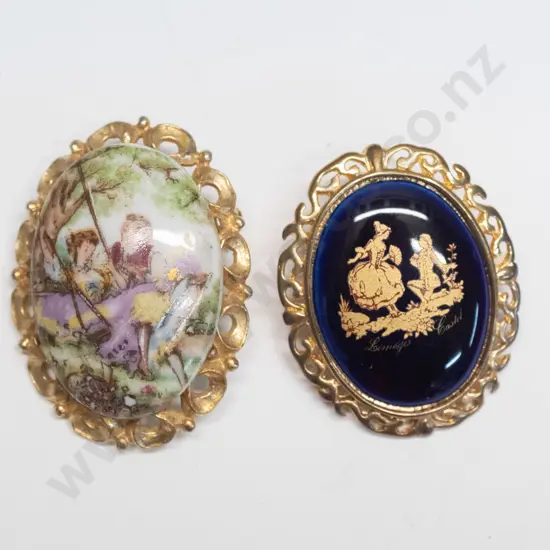 2 Limoges brooches