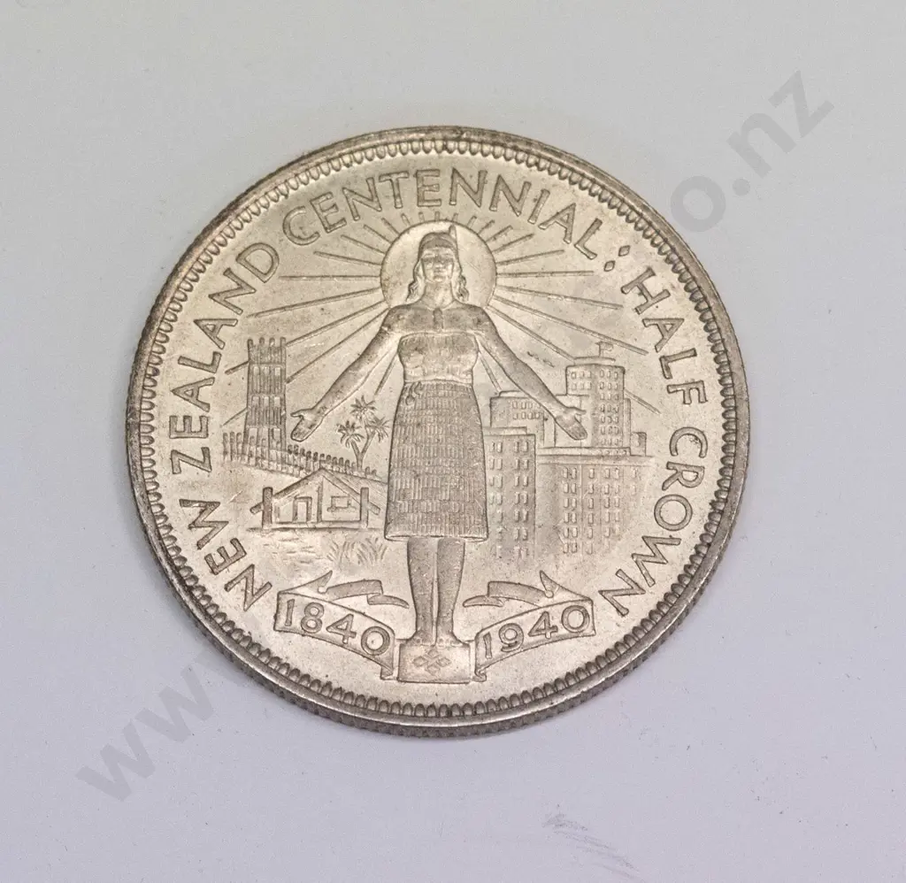 New Zealand 1940 Centennial edition Half Crown coin Image 1++