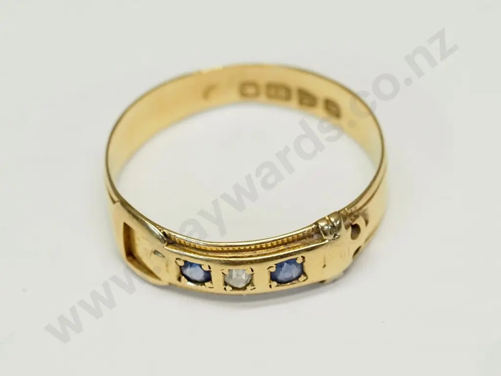 18ct yellow gold sapphire and diamond band ring, 2.30gms, English Hall marked Image 1++