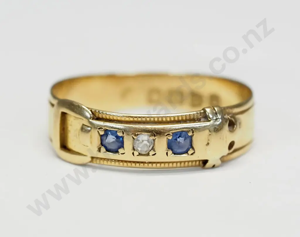 18ct yellow gold sapphire and diamond band ring, 2.30gms, English Hall marked Image 1++