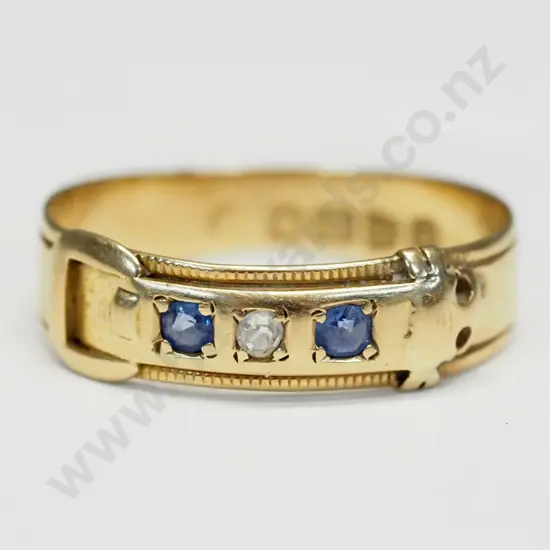 18ct yellow gold sapphire and diamond band ring, 2.30gms, English Hall marked