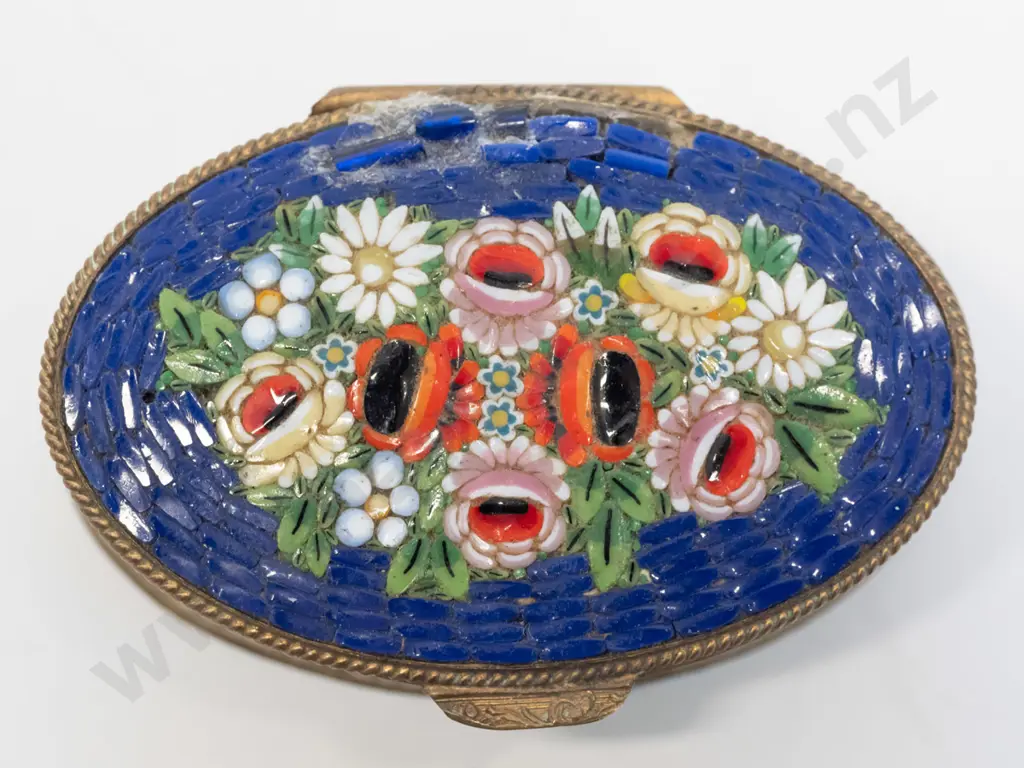 millefiori micro-mosaic lidded small trinket (has had repair) and brooch Image 1++