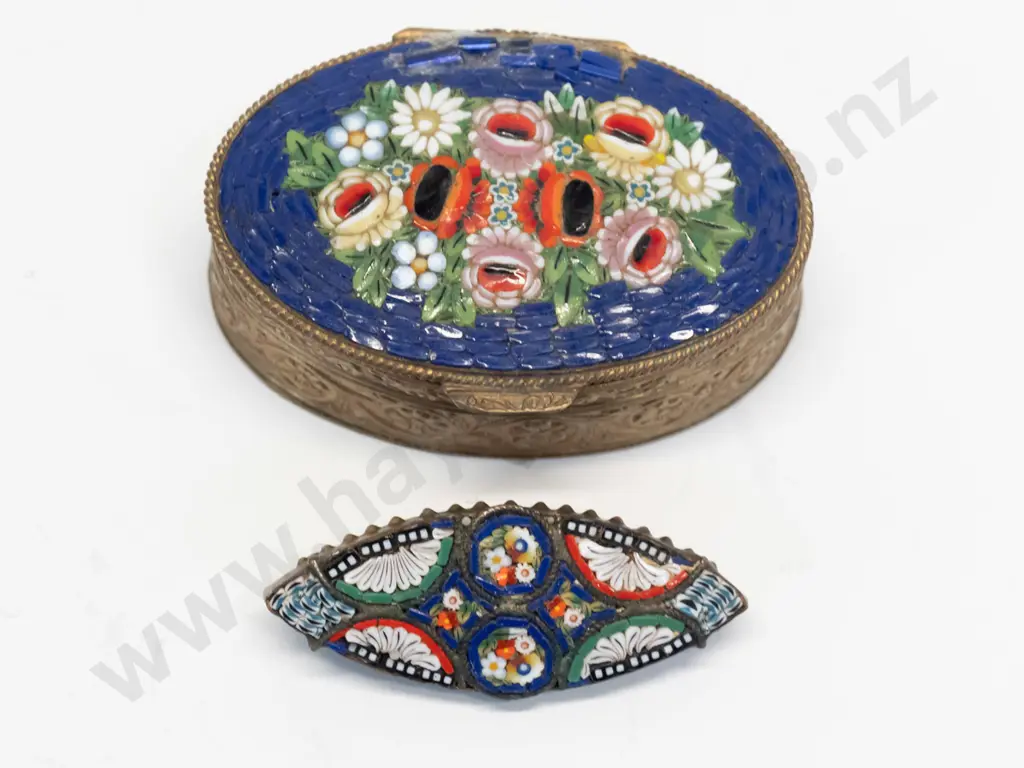 millefiori micro-mosaic lidded small trinket (has had repair) and brooch Image 1++