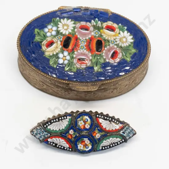 millefiori micro-mosaic lidded small trinket (has had repair) and brooch