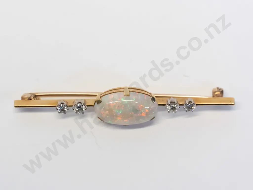 18ct opal & diamond bar brooch - stamped Image 1++