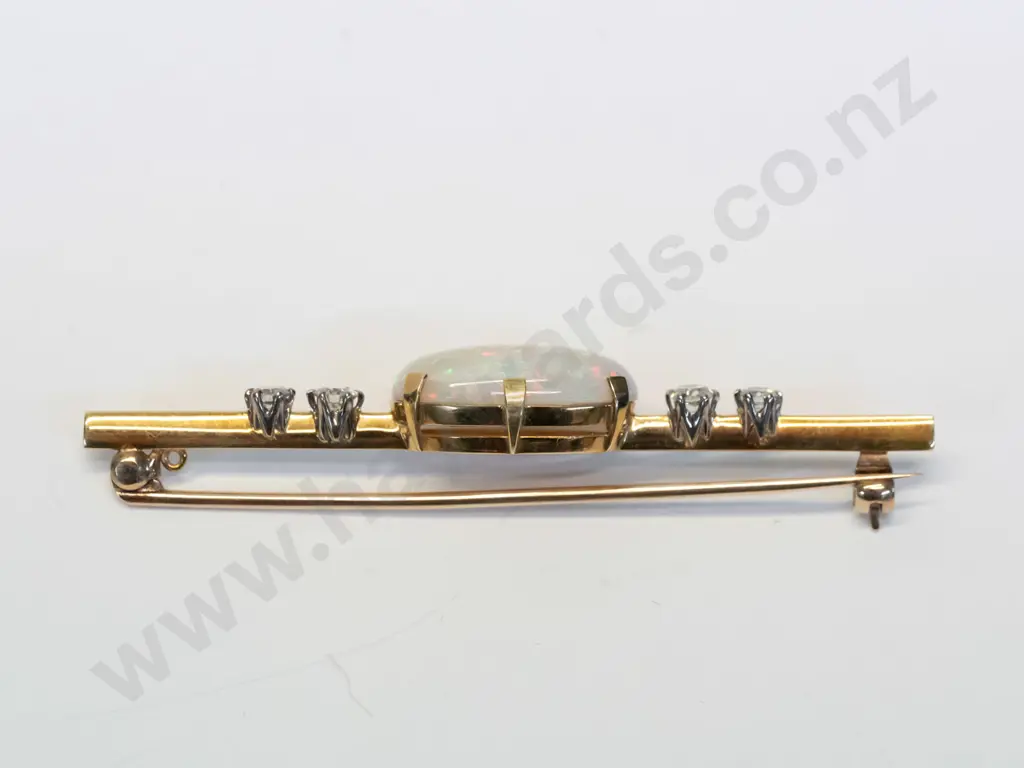 18ct opal & diamond bar brooch - stamped Image 1++