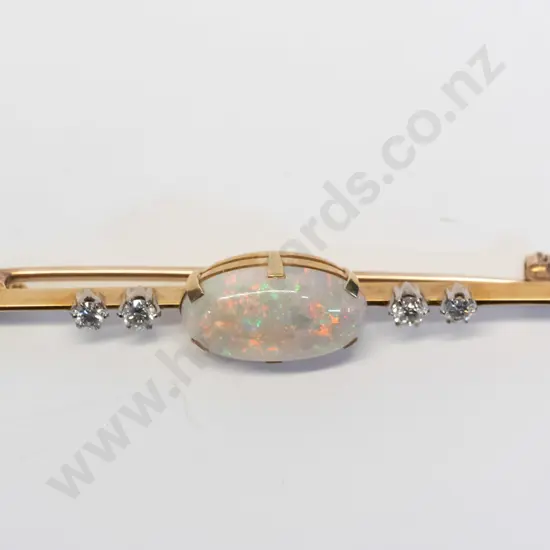 18ct opal & diamond bar brooch - stamped