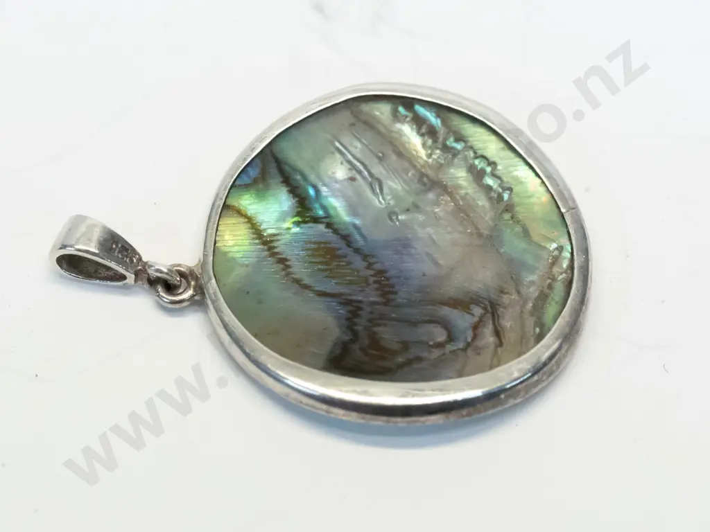 silver & paua shell necklace stamped 925 Image 1++