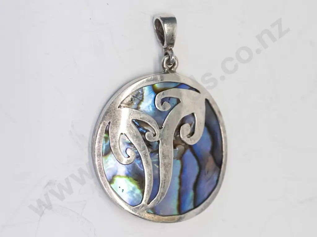 silver & paua shell necklace stamped 925 Image 1++