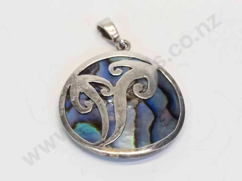 silver & paua shell necklace stamped 925 Image 1++