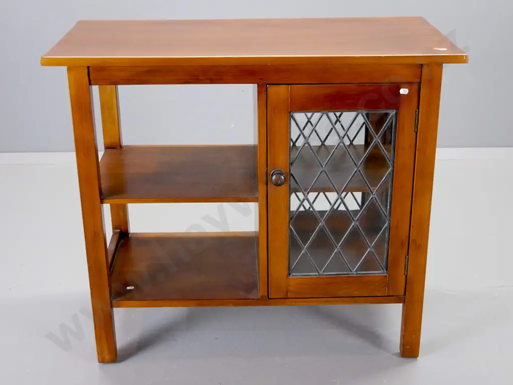 recycled kauri small display cabinet with diamond pane leadlight panels on 2 sides, internal shelf, 2 open shelves Image 1++