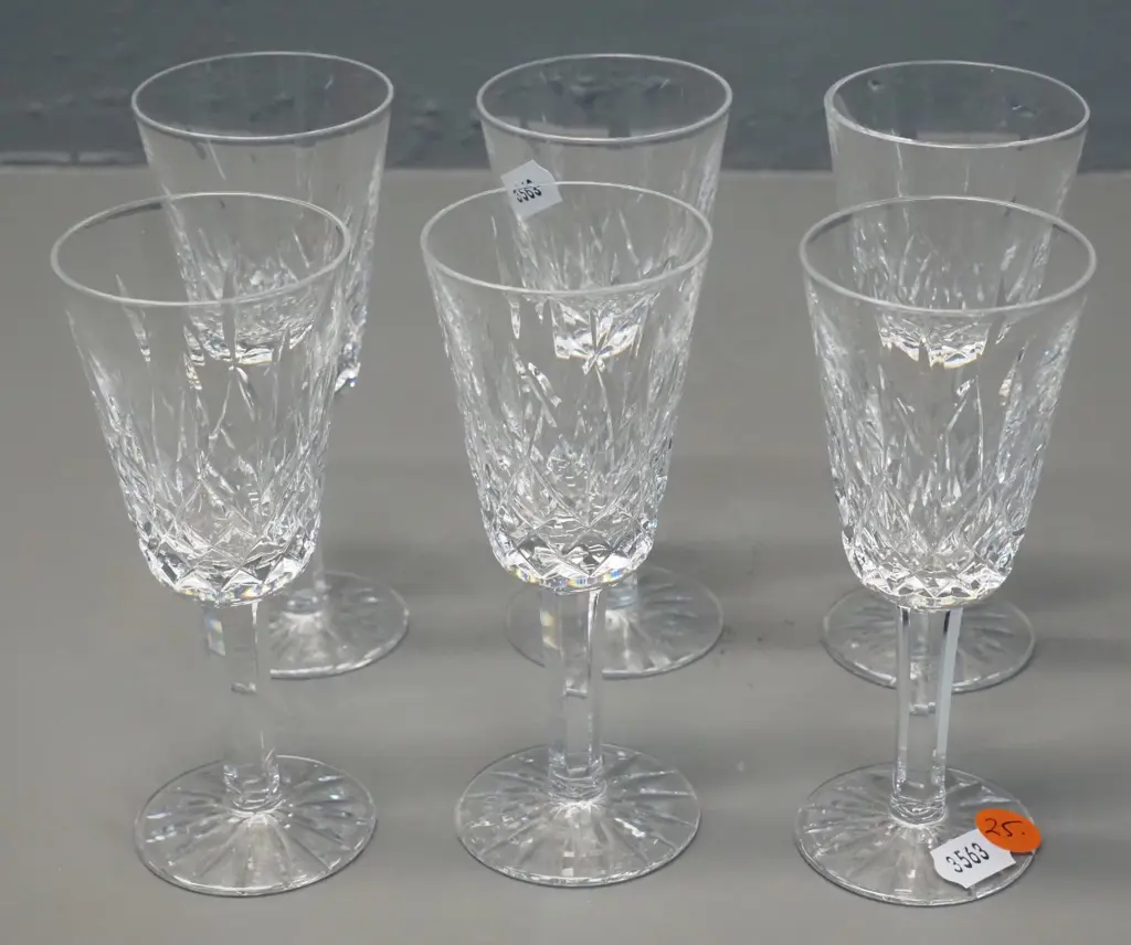 set of 6 Waterford crystal Lismore pattern sherry glasses H-130 D-55 Image 1++