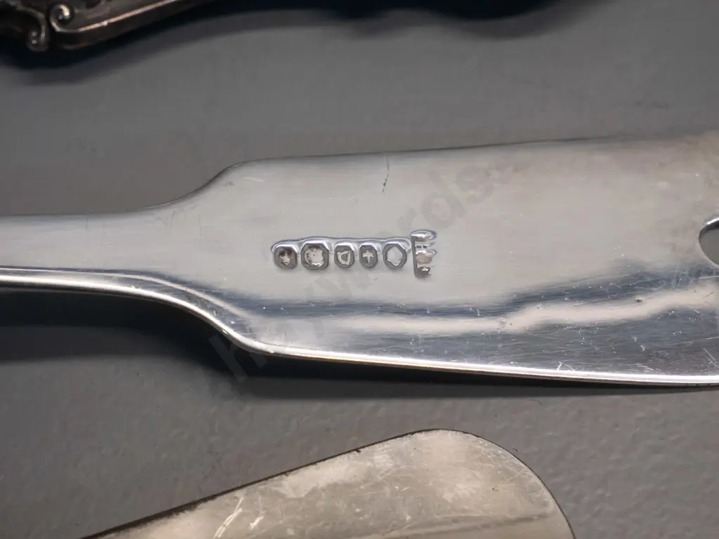 (sterling silver?) large ladle L-310, sterling silver shoehorn and button hook - shoehorn has damage to handle Image 1++