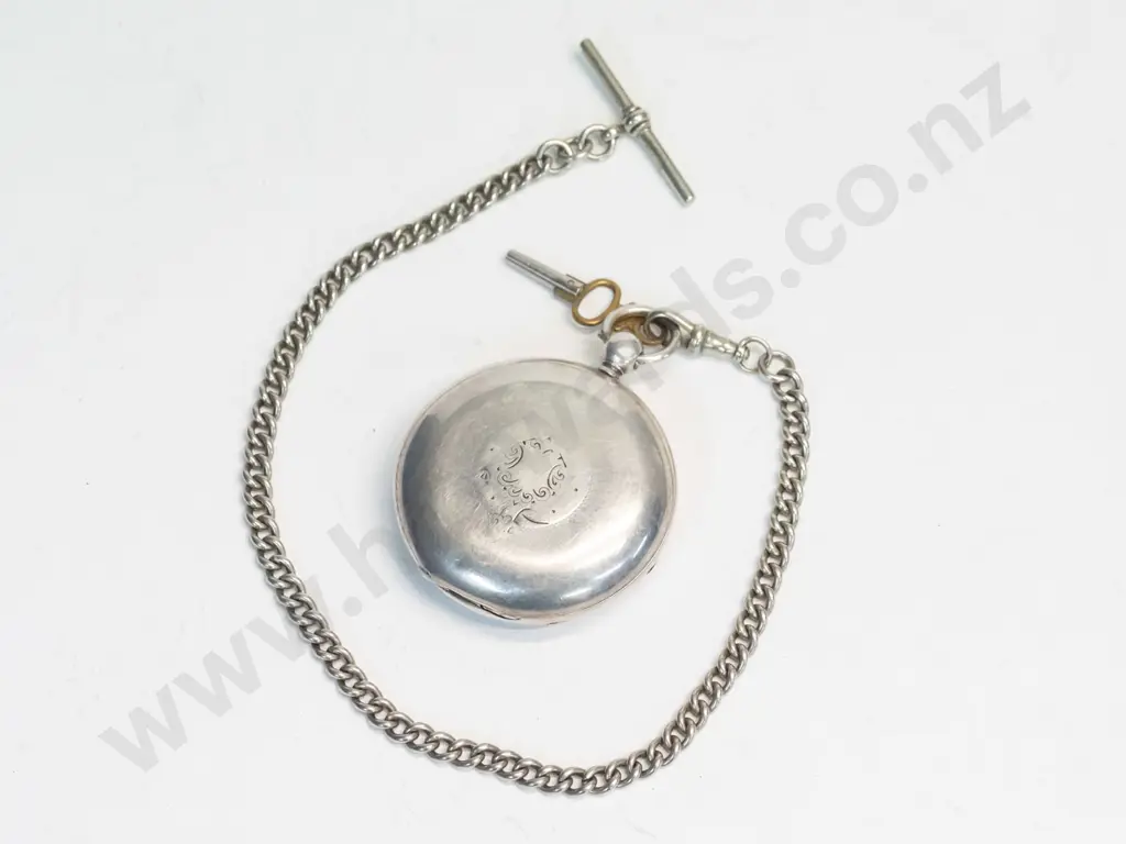 silver pocket watch with chain, key stamped lion, anchor f, JR 604 Image 1++