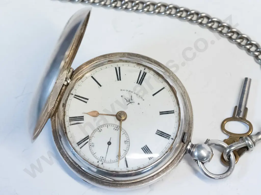 silver pocket watch with chain, key stamped lion, anchor f, JR 604 Image 1++