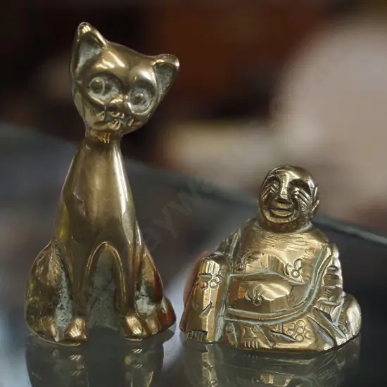 small brass cat H-70, small brass buddha