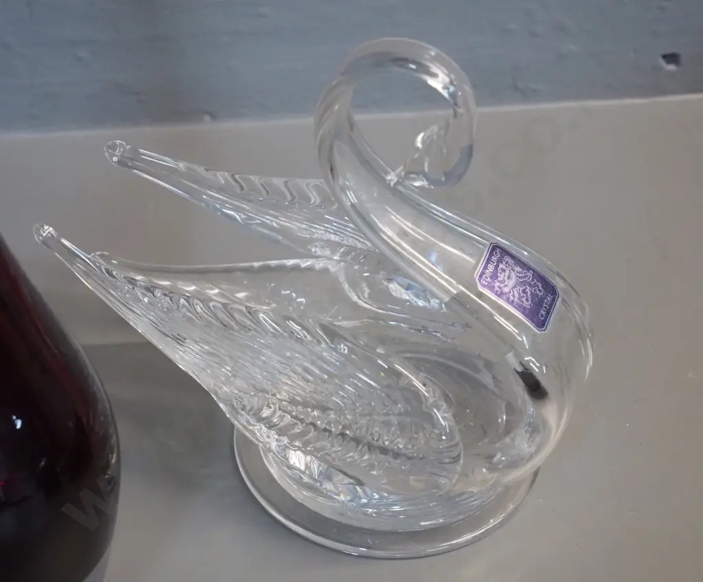 claret colour Jack-in-the-pulpit large vase H-320 and an Edinburgh crystal swan vase Image 1++
