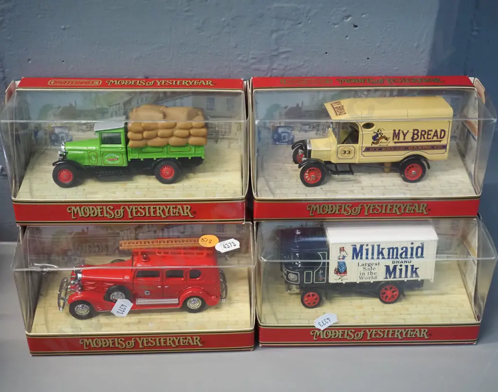 4 Matchbox Models of Yesteryear die-cast vehicles w/original boxes - 3 delivery vans and a fire vehicle Image 1++