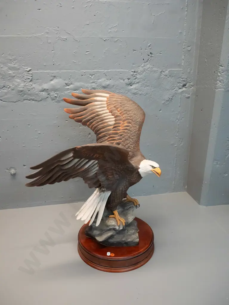 large porcelain bald eagle figure - base marked "The Majestic Bald Eagle" - Ronald Van Ruyckevelt - Image 1++