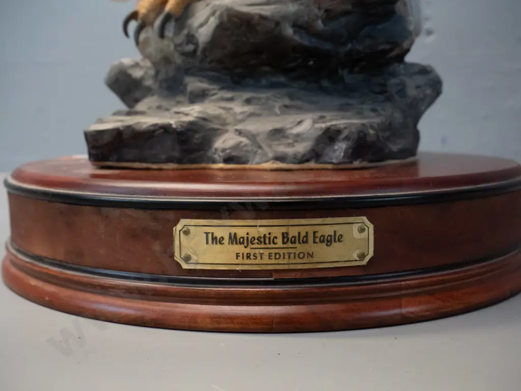 large porcelain bald eagle figure - base marked "The Majestic Bald Eagle" - Ronald Van Ruyckevelt - Image 1++