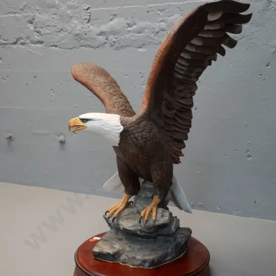 large porcelain bald eagle figure - base marked "The Majestic Bald Eagle" - Ronald Van Ruyckevelt -